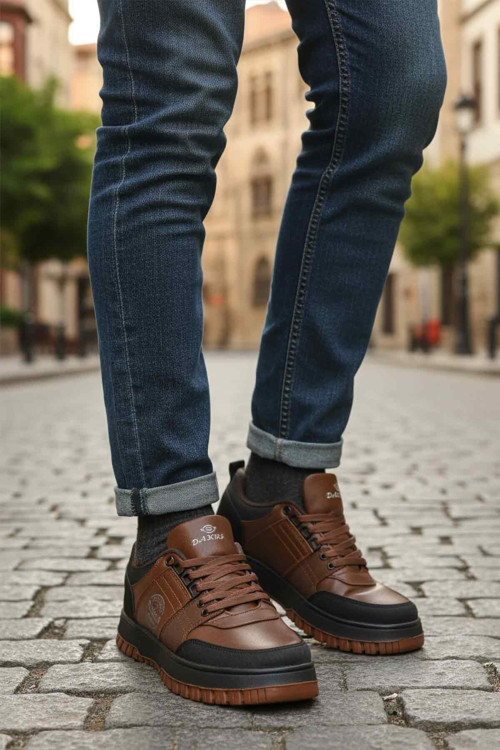 Taba Bağcıklı Kalın Kaymaz Tabanlı Erkek Casual Sneaker Ayakkabı 582