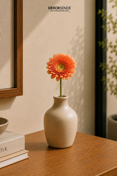 Yapay Gerbera Çiçeği Dal Somon 60 Cm