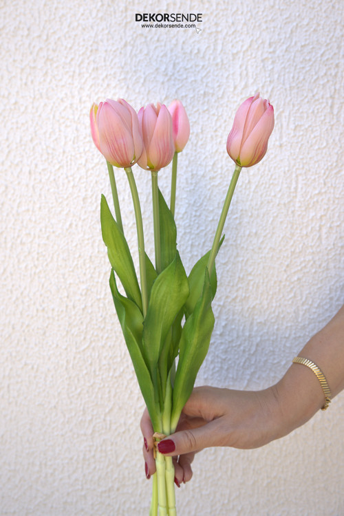 Yapay Islak Lale Pembe 43 Cm