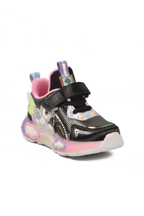 Siyah Cırtlı Işıklı Desenli Kız Çocuk Spor Ayakkabı Sneaker 1986 P