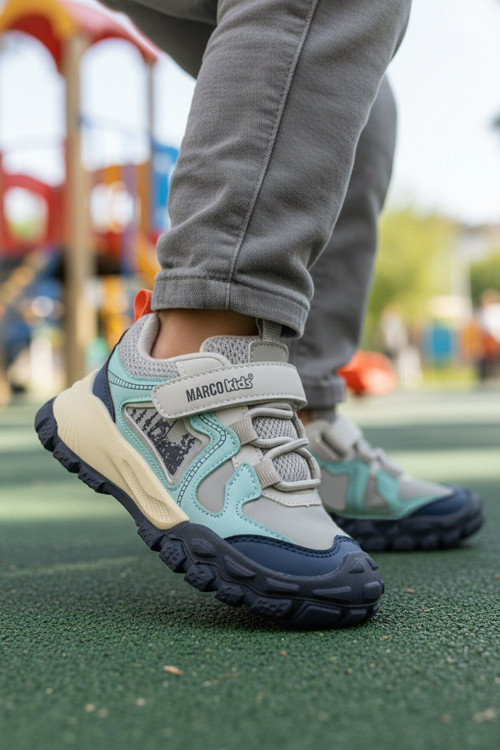 Gri Cırtlı Kalın Kaymaz Rahat Tabanlı Erkek Çocuk Spor Ayakkabı Sneaker 22678 P