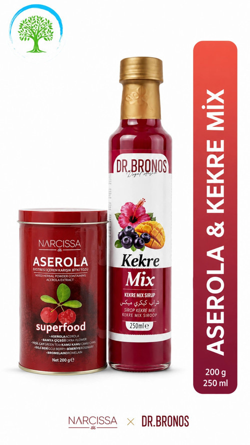 Narcıssa Aserola Ekstreli Karışık Bitki Tozu 200 g + Dr. Bronos Kekre Mix 250 ml İkili Set