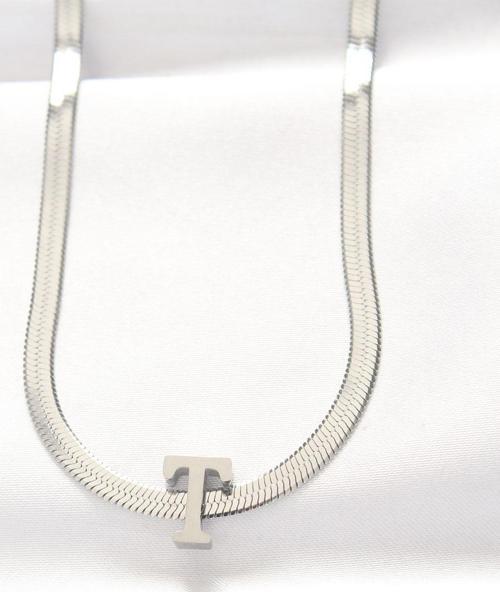 316L Çelik T Harfli Silver Renk İtalyan Zincirli Kolye - TJ-BKO8535