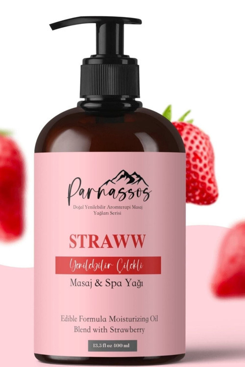 Doğal Çilek Özlü Duyusal & Nemlendirici Aromaterapi Masaj Yağı – Rahatlatıcı Etki – 400 Ml