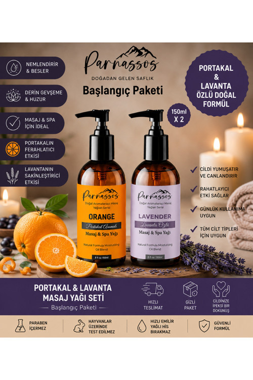 Portakal & Lavanta Doğal Masaj Yağı Seti 150 Ml + 150 Ml | Aromaterapi Masaj Yağı | Nemlendirici Çiftli Set