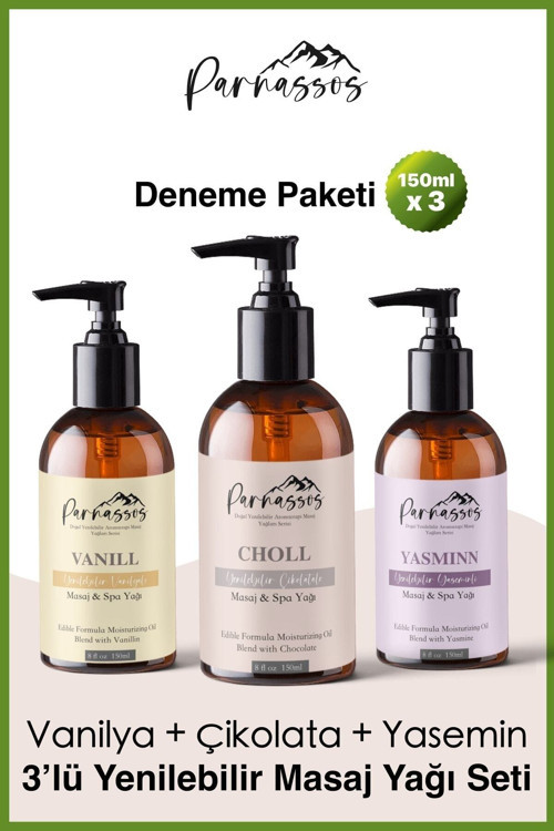 Vanilya Çikolata Yasemin Aromalı Masaj Yağı Seti 3 X 150 Ml (450 Ml) | Uzun Süreli Kayganlık, İpeksi Doku Ve Kalıcı Koku