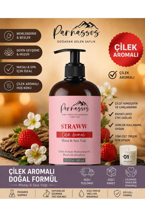 Çilek Aromalı Masaj Yağı 400 Ml – Tatlı Meyve Aroması – Büyük Boy – Kolay Yayılım – Uzun Süreli Kullanım
