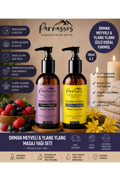 Orman Meyveli & Ylang Ylang Doğal Masaj Yağı Seti 150 Ml + 150 Ml | Aromaterapi Masaj Yağı | Özel Kokulu Çiftli Set