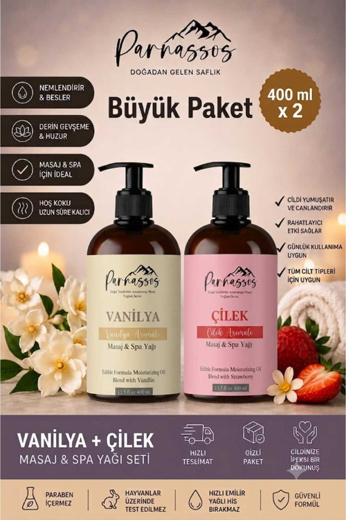 Vanilya & Çilek Aromalı Masaj Yağı 400 Ml – Tatlı Meyvemsi Koku, İpeksi Dokunuş Ve Rahatlatıcı Masaj Deneyimi