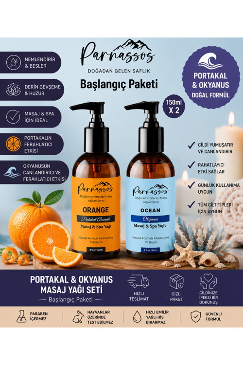 Portakal & Okyanus Esintisi Doğal Masaj Yağı Seti 150 Ml + 150 Ml | Aromaterapi Masaj Yağı | Nemlendirici Çiftli Set