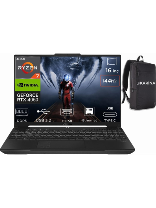TUF Gaming A16 AMD Ryzen 7 170 FA607NUQ-RL048-K046 96GB 1TB RTX4050 6GB 90W W11Pro 16" WUXGA 144Hz Taşınabilir Bilgisayar