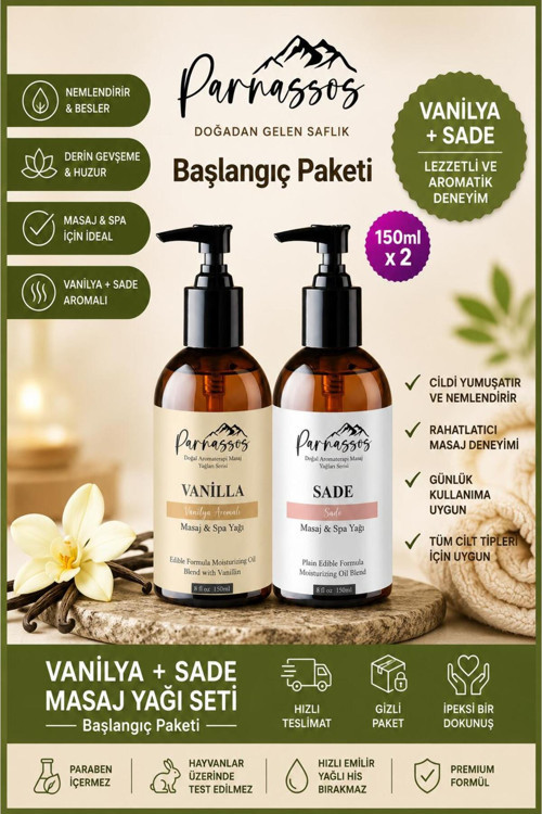 Vanilya & Sade Masaj Yağı Seti 150 Ml + 150 Ml | Doğal Vücut Masaj Yağı İkili Paket