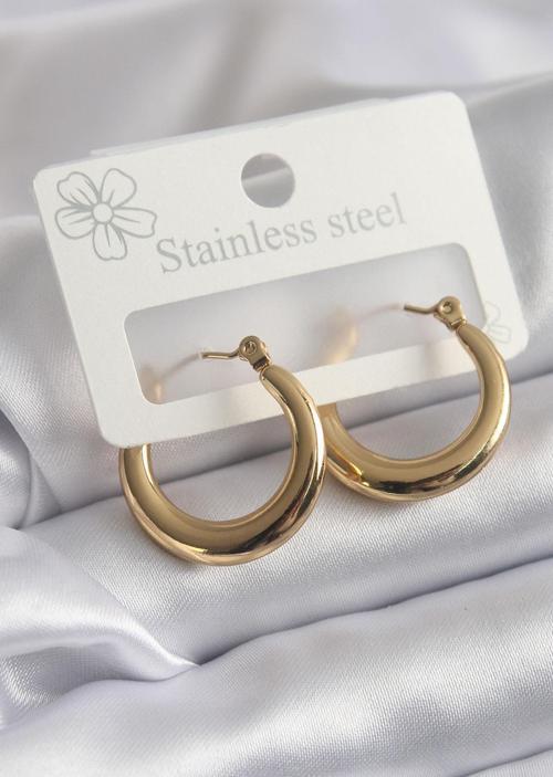 316L Çelik Gold Renk Halka Model Kadın Küpe - TJ-BKP8299