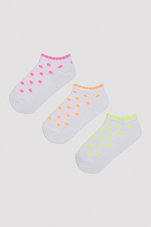 Kız Çocuk Neon Dots Beyaz 3lü Patik Çorap