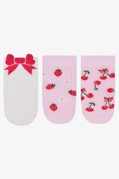 Kız Çocuk Bow Cherry Çok Renkli 3lü Patik Çorap