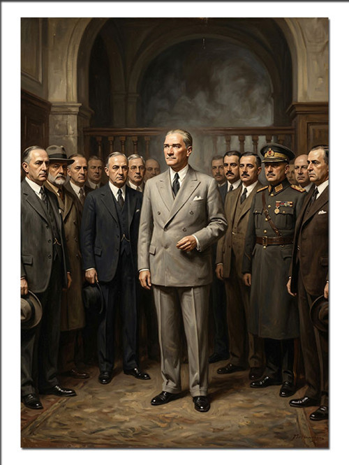 Atatürk Ve Askerler Tarihi Toplantı Dekoratif Kanvas - Mdf Ahşap Tablo
