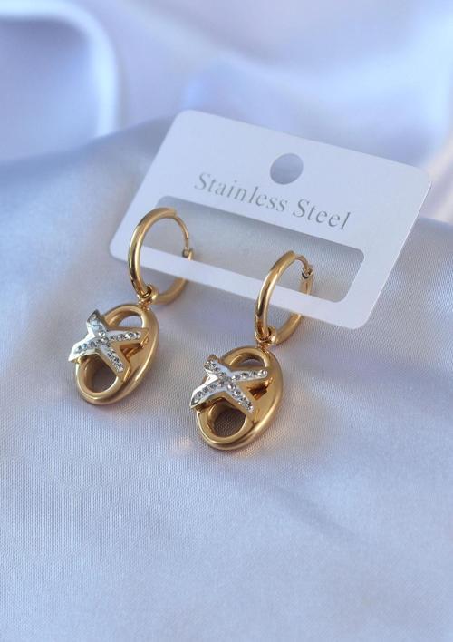 316L Çelik Gold Renk Zirkon Taş Detay Kadın Küpe - TJ-BKP7765