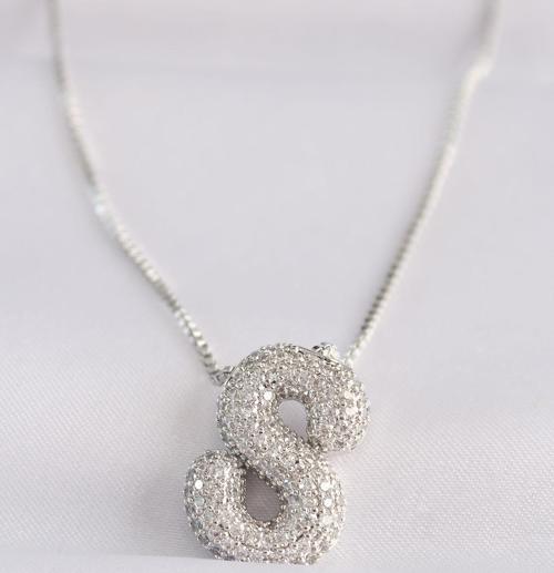 316L Çelik Zincirli Zirkon Taşlı S Harfli Silver Renk Bubble Kolye - TJ-BKO8590