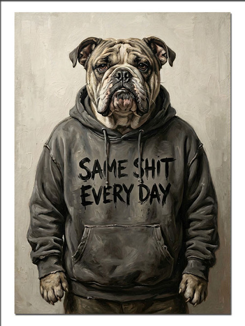 Bulldog Kapüşonlu Komik Köpek Dekoratif Kanvas - Mdf Ahşap Tablo