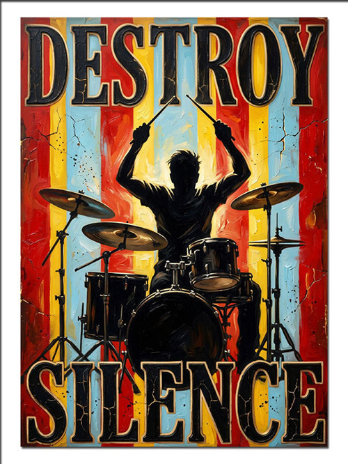 Destroy Silence Bateri Silüet Poster Dekoratif Kanvas - Mdf Ahşap Tablo