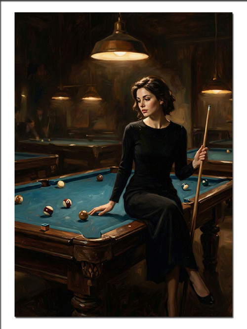 Bilardo Oynayan Kadın Gece Salon Dekoratif Kanvas - Mdf Ahşap Tablo