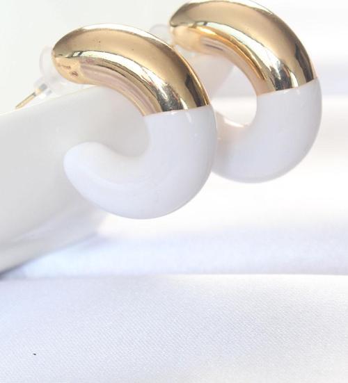 CCB Beyaz Gold Çift Renk Küpe - TJ-BKP8874