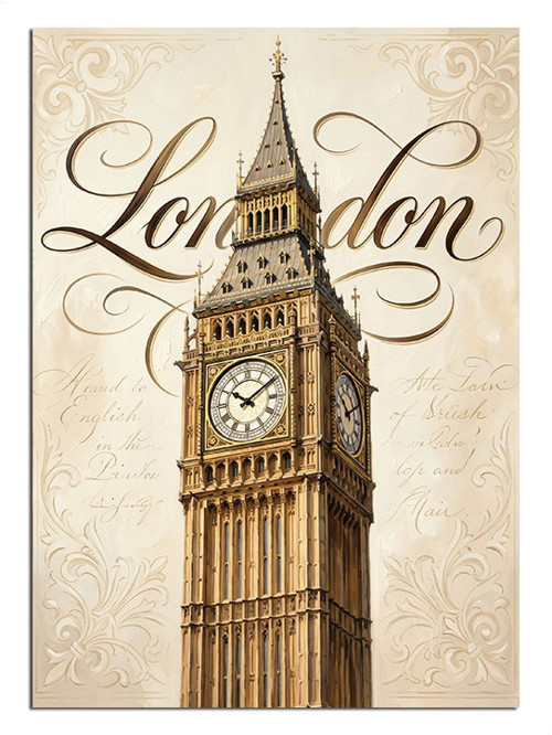London Yazılı Big Ben Kulesi Dekoratif Kanvas - Mdf Ahşap Tablo