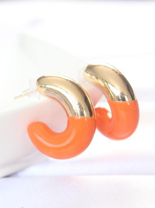 CCB Turuncu Gold Çift Renk Küpe - TJ-BKP8873