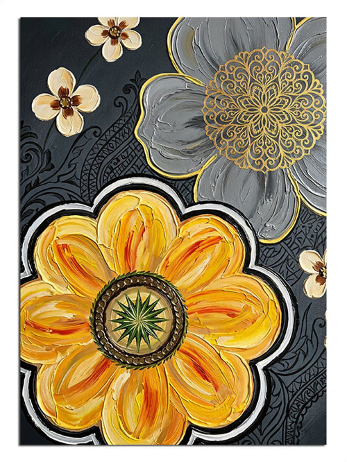 Mandala Çiçekli Geometrik Çiçek Deseni Dekoratif Kanvas - Mdf Ahşap Tablo