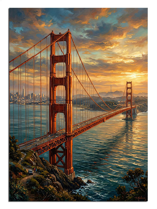 Gün Batımında Golden Gate Köprüsü Dekoratif Kanvas - Mdf Ahşap Tablo