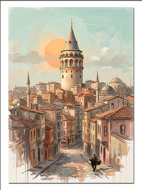 Galata Kulesi İstanbul Gün Batımı Dekoratif Kanvas - Mdf Ahşap Tablo