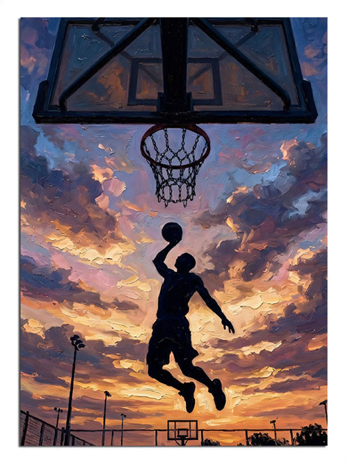 Gün Batımında Smaç Vuran Basketbolcu Dekoratif Kanvas - Mdf Ahşap Tablo