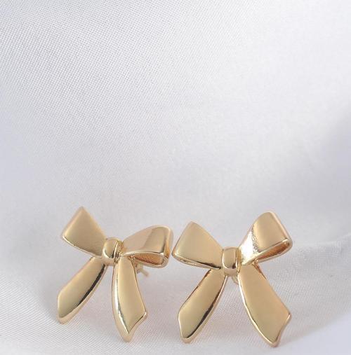 Pirinç Gold Renk Düz Plaka Fiyonk Küpe - TJ-BKP8936