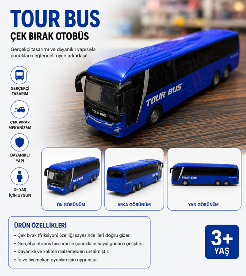 Çek Bırak Tour Bus Oyuncak Otobüs – 15 cm