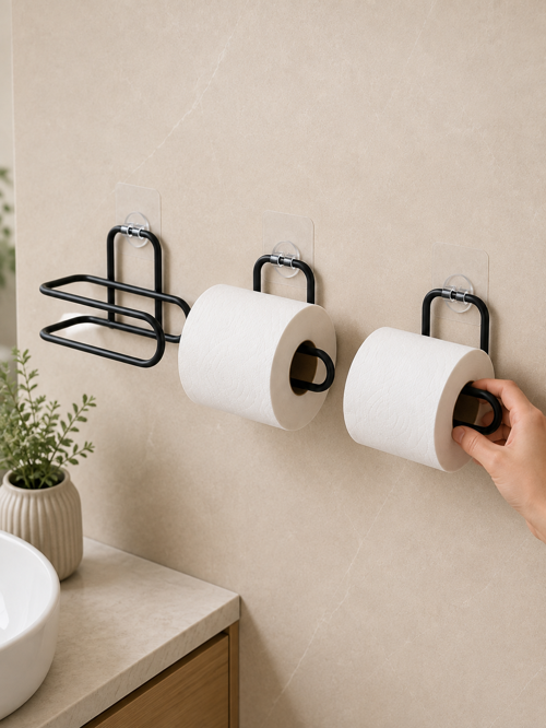 tekno 3’lü Yapışkanlı WC Kağıtlığı Siyah Rulo Tutucu Banyo ve Mutfak Kullanımı 2026