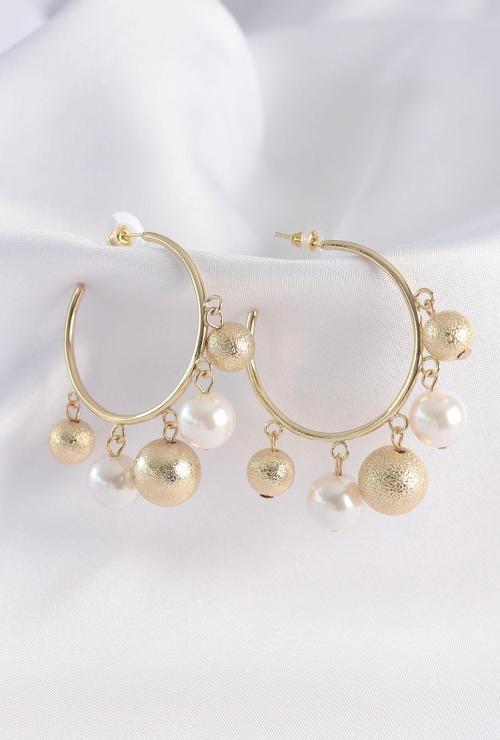 Pirinç Gold Renk Topçuk Model Halka Küpe - TJ-BKP8908