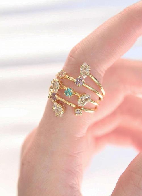 Renkli Zirkon Taşlı Gold Renk Ayarlanabilir Yüzük - TJ-BYK3128