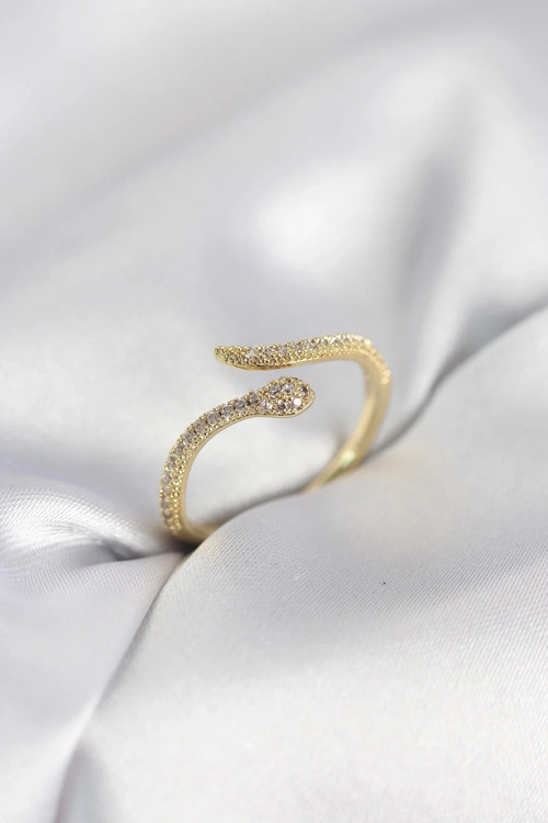 Gold Renk Yılan Model Zirkon Taşlı Kadın Yüzük