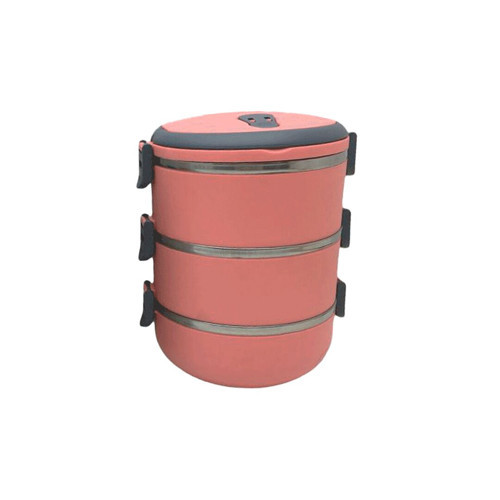 YEMEK TERMOSU KOYU PEMBE 3LÜ SEFER TASI SAKLAMA KABI 1.8LT