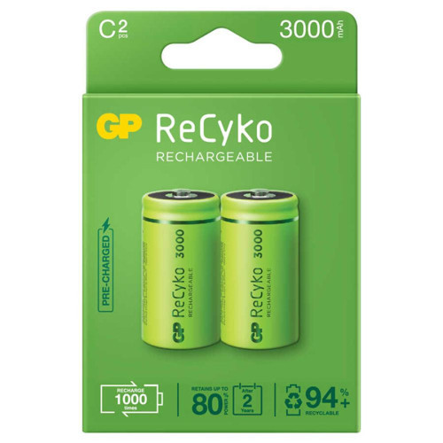 GP Recyko 3000mAh C Orta Boy Şarj Edilebilir Pil 2'li Paket