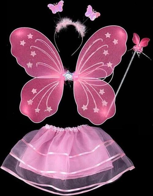 Toz Pembe Kelebek Kostümü - Toz Pembe Kelebek Kostüm Aksesuar Seti 4 Parça
