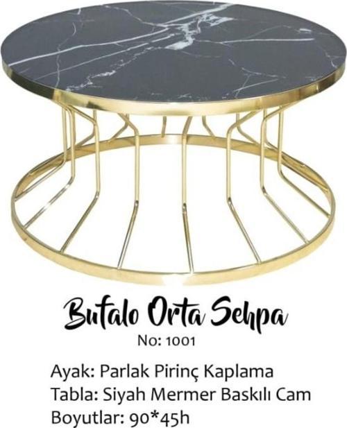 Brc 14051 Orta Sehp Bufalo SİYAH Mermer TEMPER Cam Metal GOLD renk kaplam El yapı
