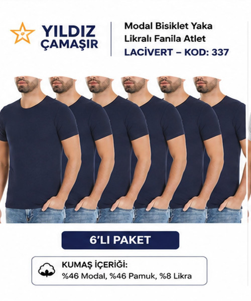 Erkek Modal Bisiklet Yaka Likralı Fanila Atlet (335-336-337-338)- 6 Adet