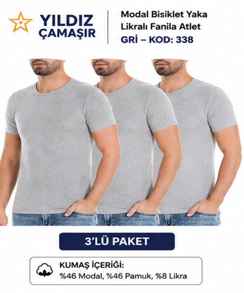 Erkek Modal Bisiklet Yaka Likralı Fanila Atlet (335-336-337-338)- 3 Adet
