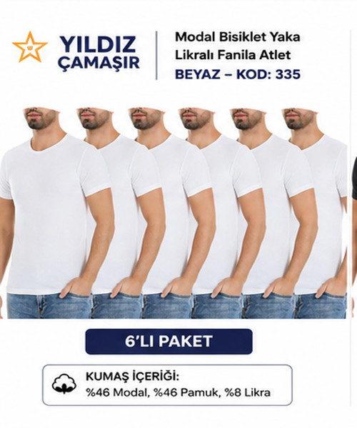 Erkek Modal Bisiklet Yaka Likralı Fanila Atlet (335-336-337-338)- 6 Adet