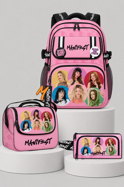 x Dekomus Lisanslı Manifest Toz Pembe Collection Okul Çantası,Beslenme Çantası ve Kalem Çantası Seti