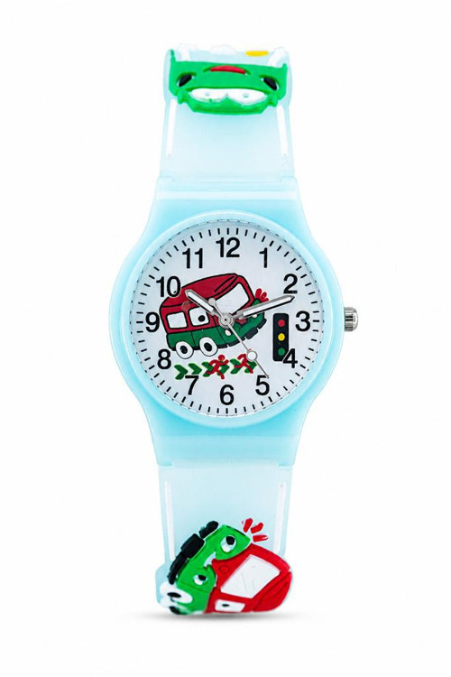 Erkek Çocuk Araba Figürlü Turkuaz Analog Silikon Kordon Kol Saati ST-304438