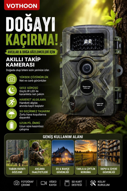 Fotokapan Kamera 3 Sensör 16mp Full Hd 1080p Gece Görüşlü 2 Inç Lcd Ekran