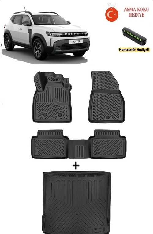 Renault Duster (Eco G / e-Tech / Tce | 4X2) 2024 Sonrası Uyumlu 3D Havuzlu Paspas ve 3D ÜST KADEME Bagaj Havuzu Seti A