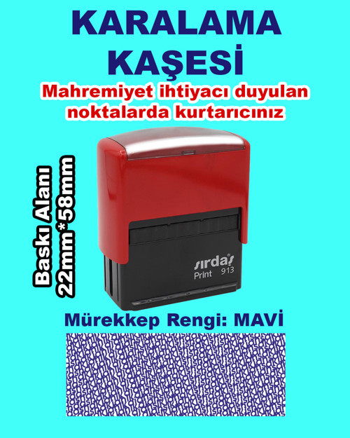 Karalama Kaşesi, 913 (58mm*22mm) Mavi Keçeli Otomatik Kaşe